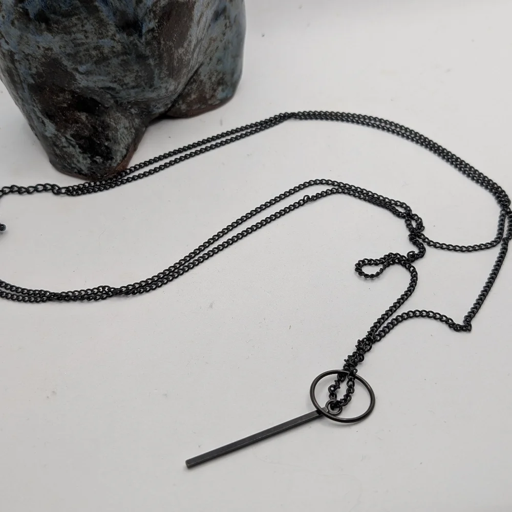 Black long double strand necklace